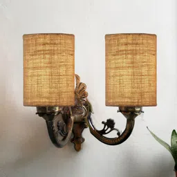 Devansh Beige Textured Antique Wall Lamp With Jute Shade-19