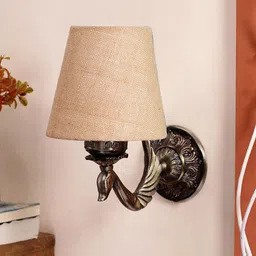 Devansh Beige Textured Antique Wall Lamp With Jute Conical Shade-26