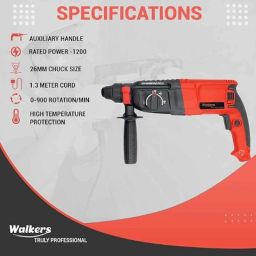 Walkers 1200W Forward &a; Reverse Rotation Hammer Impact Drill Machine with 5 Pcs SDS Plus Bit &a; Gloves, WKCB375 image 2