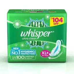 Whisper 44 Pcs White Cotton Disposable Bindazzz Sanitary Pad Packet, Size: XL+-picture-0