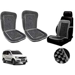 Auto Pearl PU, Velvet &a; Wooden Beads Grey Rectangular Seat Cushion for Mahindra Xylo (Pack of 2 )-image-71