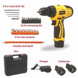 Tomahawk 25 Pcs 12V Cordless Screwdriver &a; Drill Set with Two-Speed &a; Reversible Switch Multi-Torque Clutch, T7385 image 2