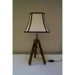 Tucasa Mango Wood Brown Tripod Table Lamp with Polycotton Off White Shade, P-73-image-75