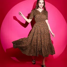 sheetal associates Women Fit and Flare Brown Midi/Calf Length Dress-picture-35