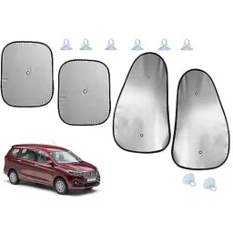 Auto Pearl 4 Pcs Polyester Black &a; Silver Window Side Sun Shade Set for Maruti Suzuki Ertiga 2019-picture-2