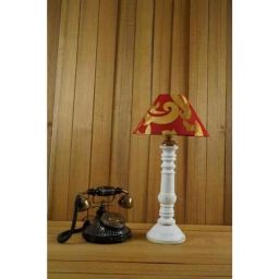 Tucasa Mango Wood White Table Lamp with 10 inch Polycotton Red Gold Pyramid Shade, WL-120-picture-13
