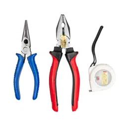 Globus 302 8 inch Steel Combination Plier, 7 inch Long Nose Plier with 3m Measuring Tape Combo, GL-8CP-7LNP-ITAPE-26