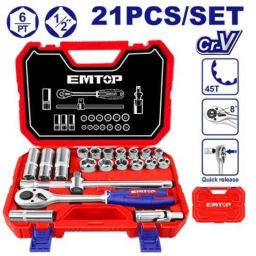 EMTOP 21 Pcs 1/2 inch Cr-V Chrome Socket Set, ESKT12211 image 2