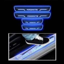 SureStrive 4 Pcs Acrylic Car Side Footstep Set with Blue LED Door Sill Scuff Plate for Nissan Magnite All Model-image-5