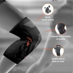 Tynor Air Pro Black &a; Orange Knee Support Cap, 1020070600, Size: Medium image 2