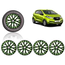 Auto Pearl 4 Pcs 13 inch ABS Black &a; Green Press Type Fitting Car Wheel Cover Set for Datsun Redi Go-43