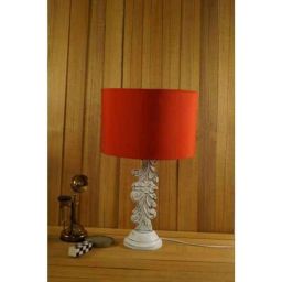 Tucasa Mango Wood White Carved Table Lamp with 11.5 inch Polycotton Red Drum Shade, WL-304-21