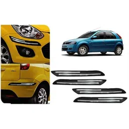 Auto Pearl 4 Pcs PVC &a; Rubber Black Double Chrome Linning Bumper Corner Moulding Set for Mahindra Verito Vibe-20