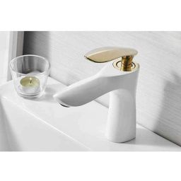 Aquieen Artic Brass White Gold Single Lever Basin Mixer-picture-49