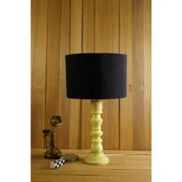 Tucasa Mango Wood Classic Yellow Table Lamp with 11.5 inch Polycotton Black Drum Shade, WL-288-13