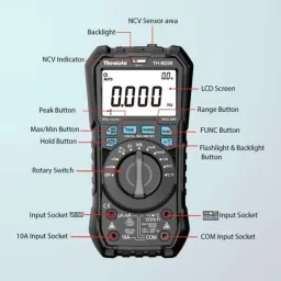 Themisto TH-M200 10000 Counts Black AC/DC Current Autorange Digital Multimeter with Smart Input Light Indication, AP-A187 image 5