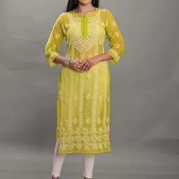 Apratim Ethnic Motifs Chikankari Embroidered Georgette Kurta-picture-19