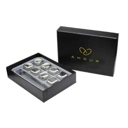 Amour 8 Pcs Reusable Stainless Steel Ice Cube Stone Set with Ice Tong for Cold Drink &a; Whiskey-picture-10