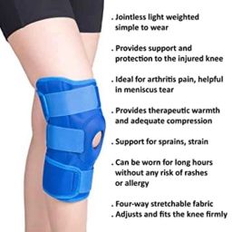Kudize 2 Pcs Fabric Open Patella Hinged Blue Knee Brace Set for Men &a; Women, Size: L image 3