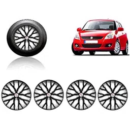 Auto Pearl 4 Pcs 14 inch ABS Black &a; Silver Press Type Fitting Car Wheel Cover Set for Maruti Swift T 2-25