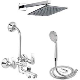 Gold Bell 329 Brass Silver Wall Mounted Chrome Finish 3 in 1 Bathroom Wall Mixer Set-image-88