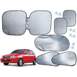 Auto Pearl 6 Pcs Polyester Black &a; Silver Window, Front &a; Rear Sun Shade Set for Maruti Suzuki Zen-picture-6