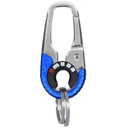 AllExtreme 35775A Stainless Steel Blue Belt Hook Locking Keychain with 2 Rings for Car Bike-image-3