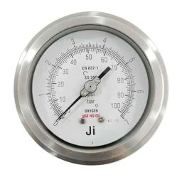 Japsin Instrumentation 0 to 7Bar 4 inch Stainless Steel Dual Scale Analog Pressure Gauge for Oxygen, JI-IPG-2026-17