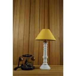 Tucasa Mango Wood White Table Lamp with 10 inch Polycotton Yellow Pyramid Shade, WL-112-image-111