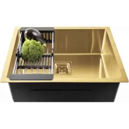 Fossa FS-18 18x16x9 inch Stainless Steel Matt Finish Gold Single Bowl Handmade Kitchen Sink, FS-04G-image-45