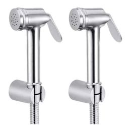 Joyway Nano Brass Chrome Finish Silver Health Faucet with 1m Flexible Tube &a; Wall Hook (Pack of 2)-16