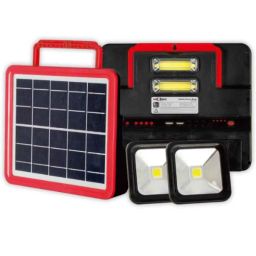 Pick Ur Needs 100W Red Rechargeable Emergency Lantern Solar Lighting System with Radio &a; BT Music, EL-Pick-3190-29