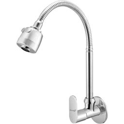 Prestige Ocean Brass Chrome Finish Silver Flexible Sink Cock with Wall Flange-image-97