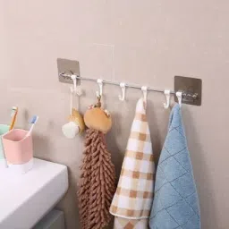 SELF ADHESIVE HOOK RAIL BAR (6 HOOK) PLASTIC TC 1 Steel, White Towel Holder-image-12