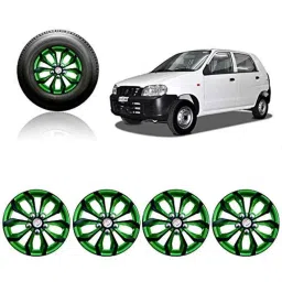 Auto Pearl 4 Pcs 12 inch ABS Green &a; Black Car Wheel Cover Set for Maruti Suzuki Alto Std-16