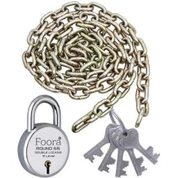 Foora 3ft Silver Heavy Iron Double Locking Chain Lock with 5 Keys, Round 65-3