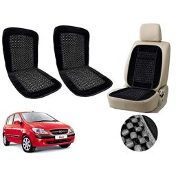 Auto Pearl PU, Velvet &a; Wooden Beads Black Rectangular Seat Cushion for Hyundai Getz (Pack of 2 )-image-36