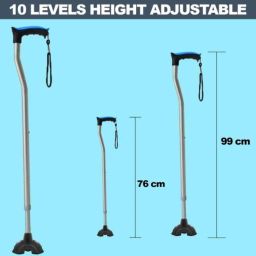 MCP 76-99cm Aluminium L-Shape Adjustable Walking Stick with Big Quad Shoe Base image 4