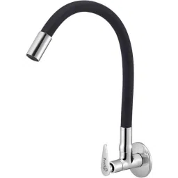 Prestige Slim Brass Chrome Finish Black Flexible Sink Cock with Wall Flange-44