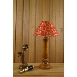 Tucasa Mango Wood Tan Table Lamp with 10 inch Polycotton Golden Circle Pyramid Shade, WL-201-image-94