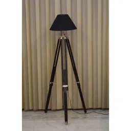 Tucasa Mango Wood Black Tripod Floor Lamp with Polycotton Black Shade, P-107-picture-36