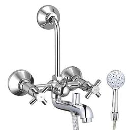 ZAP CAST2 Brass Chrome Finish 3 In 1 Wall Mixer Set with Shower Head &a; Crutch-image-78