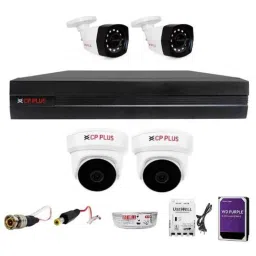 CP Plus 5MP 2 Pcs Dome &a; 2 Pcs Bullet Camera, 4 Channel DVR with Usewell Accessories, 5MP-4HD-2+2-1TB-82