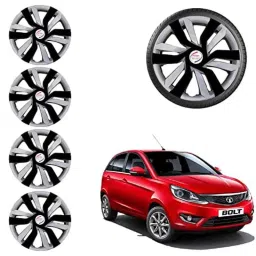 Auto Pearl 4 Pcs 15 inch ABS Black &a; Grey Idtech Reverse Car Hubcap Wheel Cover with Retention Ring Set for Bolt XT-46