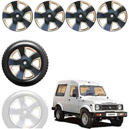 Auto Pearl 4 Pcs 15 inch Black &a; Golden ABS Press Type Hubcap Wheel Cover Set with Retention Ring for Maruti Suzuki Gypsy-picture-23