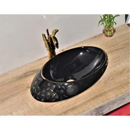 InArt 20x15x5 inch Ceramic Bathroom Black &a; Gold Table Top Wash Basin, INA-514-image-71