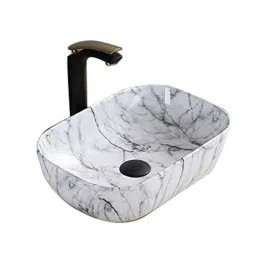 Riya 18x13x5 inch Ceramic White &a; Grey Glossy Designer Table Top Square Wash Basin with Slim Rim-picture-31