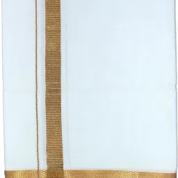 Prakasam Cotton Men's Gold Jari Border (1.28X2.00 mtrs) Single White Dhoti/ Golden Jari border ( pack of 1 ) Solid Men Dhoti-image-59