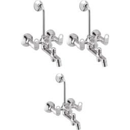 Prestige Prime Brass Chrome Finish Silver 3 in 1 Wall Mixer with L Bend &a; Wall Flange (Pack of 3)-2