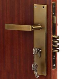 Voltizi ‎Stainless Steel ‎Antique Brass Finish Mortise Main Door Lock with 4 Latches &a; One Side Key Cylinder &a; Pull Handle, MG201-34